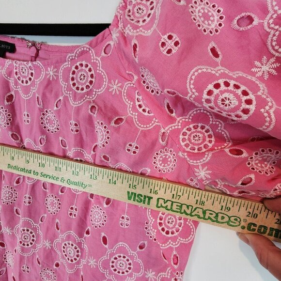 Talbots Puff Sleeve Pink Embroidered Eyelet Dress Shift Dress Preppy Boho sz‎ 6 - Picture 11 of 13